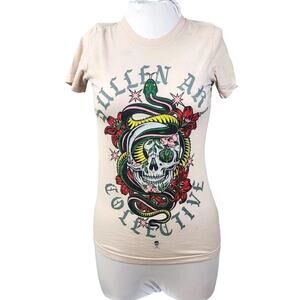 Sullen Art Collective Tattoo T-Shirt Skull Snake Fitted Tee Y2K Womens Small